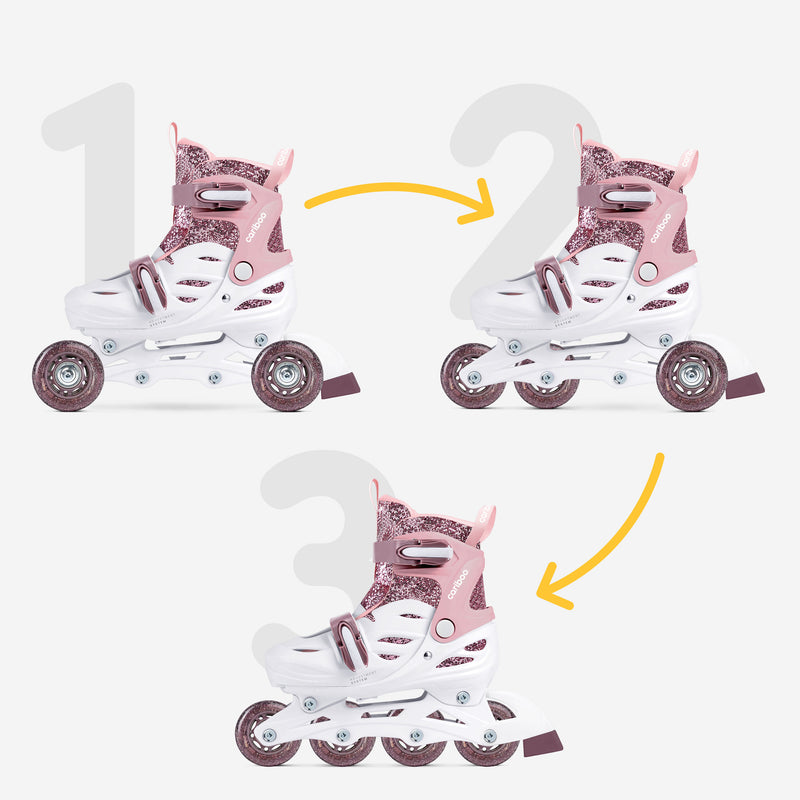 Roller skates, inline skates, and Tri-skate mode all in one.