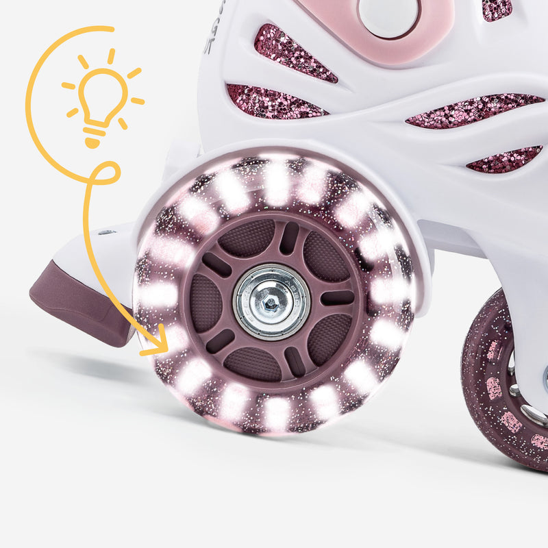 LED wheels powered by movement – the faster they ride, the brighter they shine (no batteries needed).
