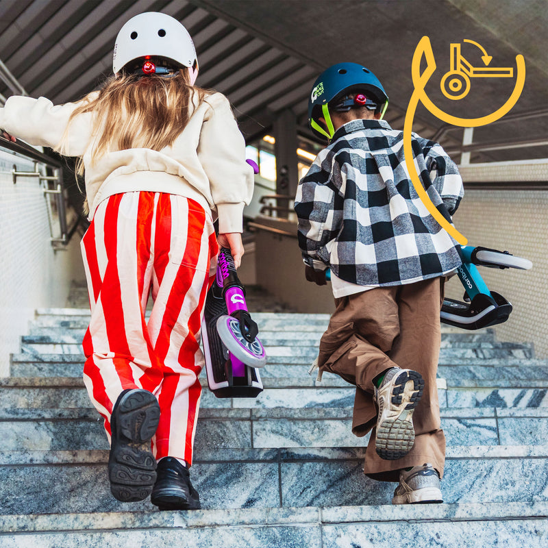 One-motion folding system – intuitive for both kids and adults.