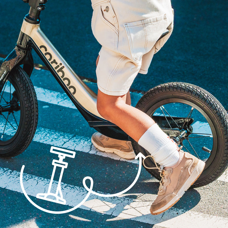 Treaded air-filled tires.